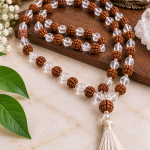 Rudraksha + Clear Quartz Crystal Mala
