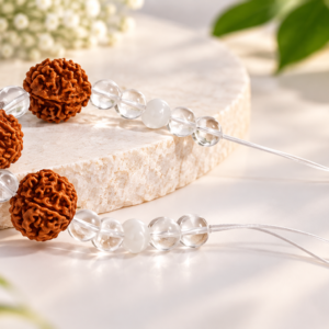 Rudraksha + Clear Quartz Crystal Mala