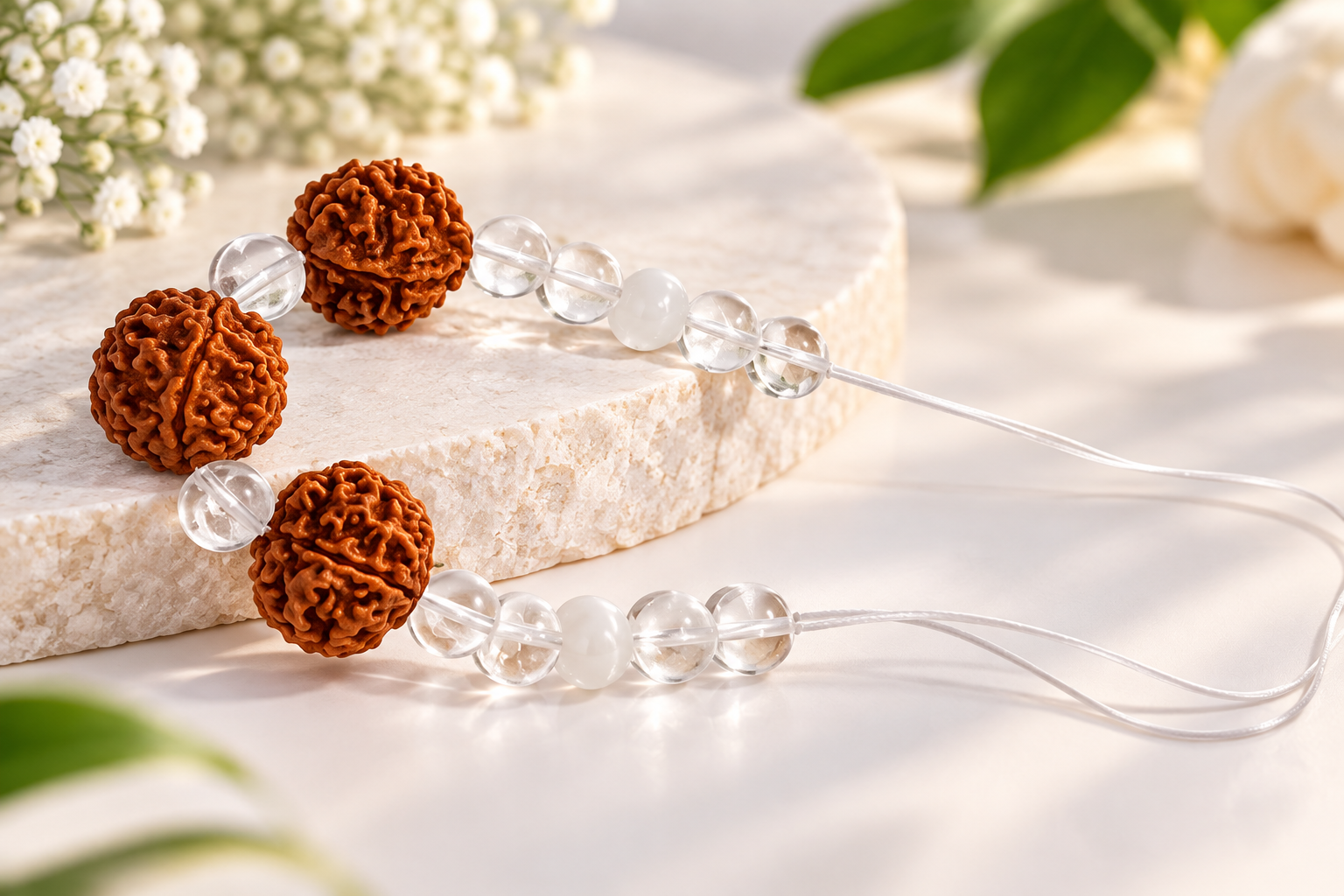Rudraksha + Clear Quartz Crystal Mala